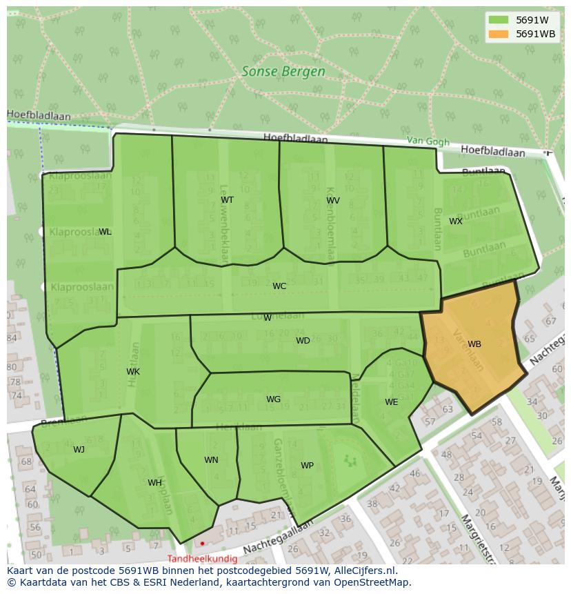 Afbeelding van het postcodegebied 5691 WB op de kaart.
