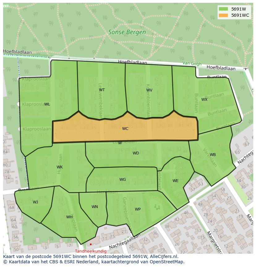 Afbeelding van het postcodegebied 5691 WC op de kaart.