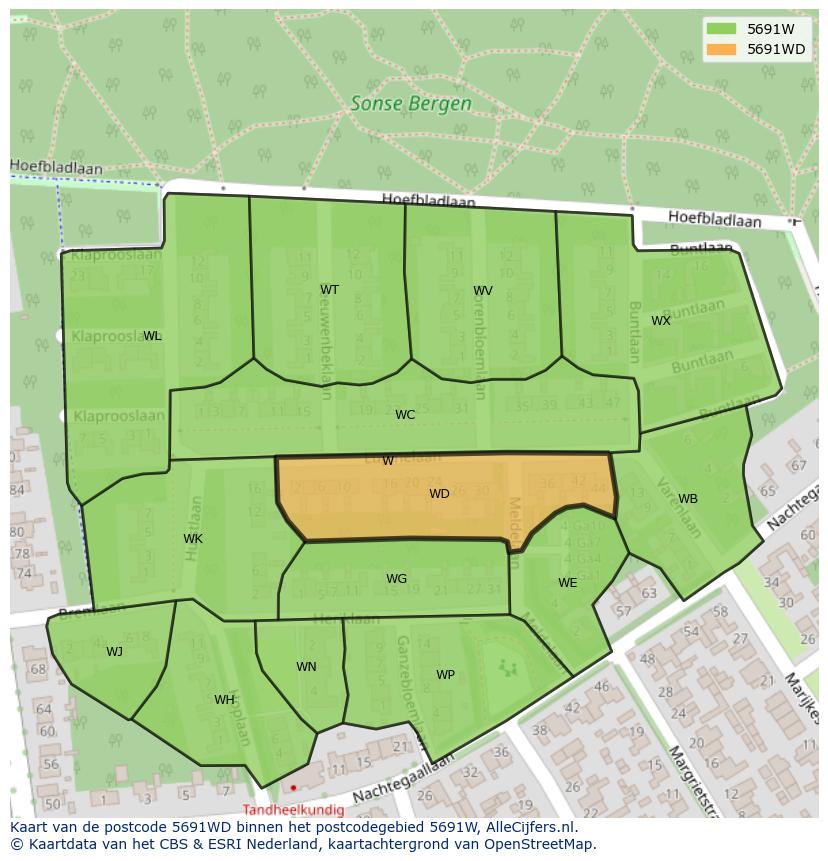 Afbeelding van het postcodegebied 5691 WD op de kaart.