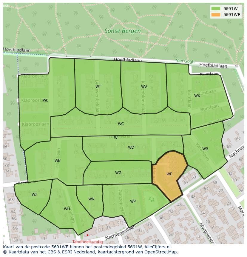 Afbeelding van het postcodegebied 5691 WE op de kaart.
