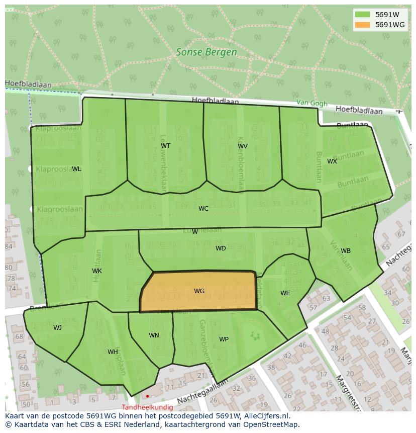 Afbeelding van het postcodegebied 5691 WG op de kaart.