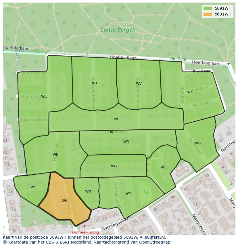Afbeelding van het postcodegebied 5691 WH op de kaart.