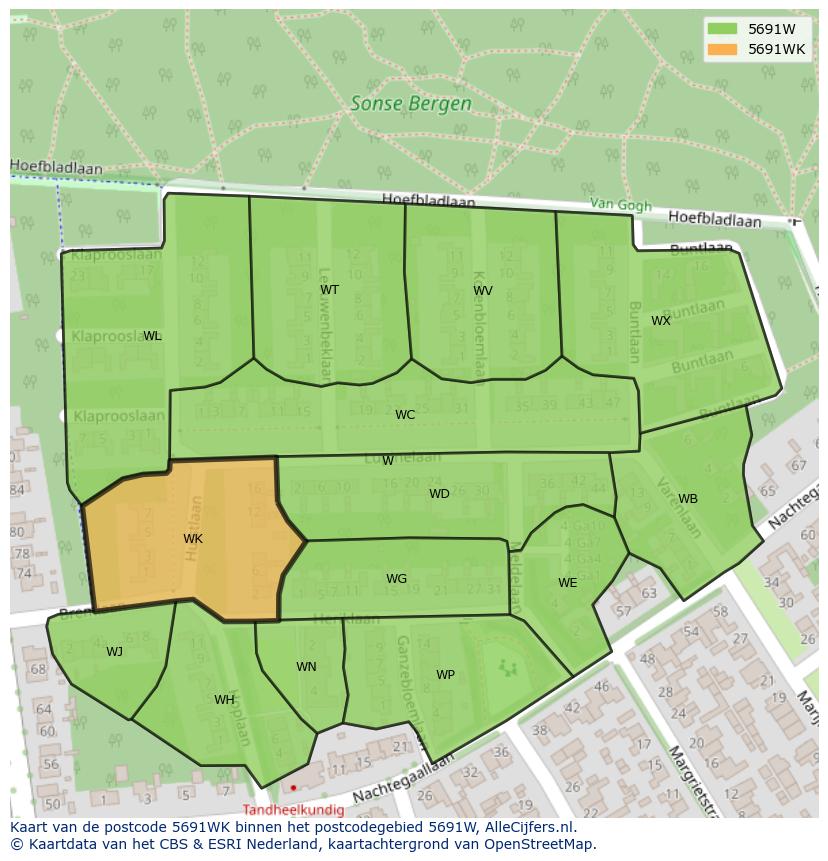 Afbeelding van het postcodegebied 5691 WK op de kaart.