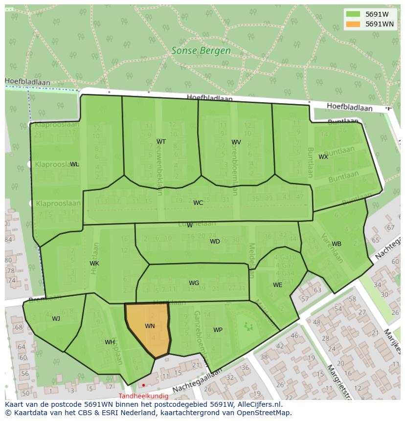 Afbeelding van het postcodegebied 5691 WN op de kaart.