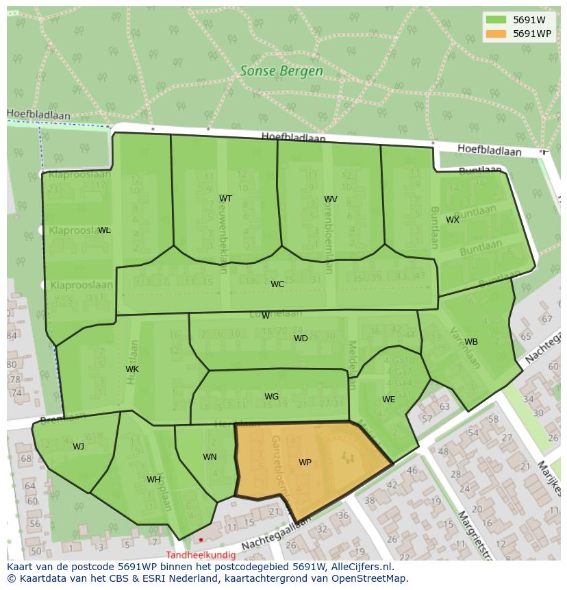 Afbeelding van het postcodegebied 5691 WP op de kaart.