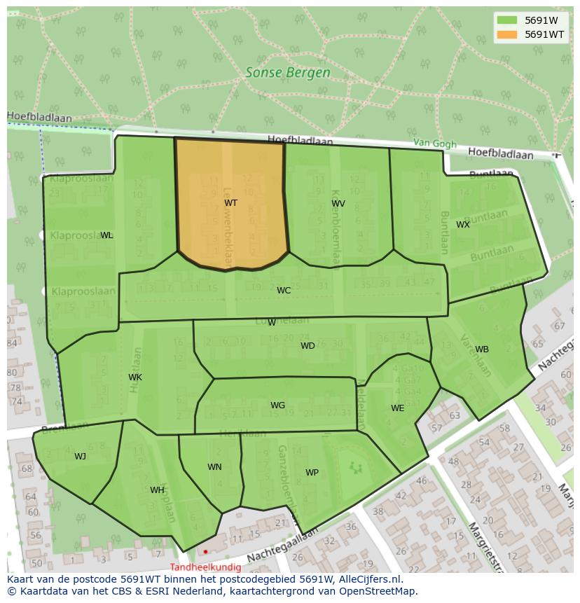 Afbeelding van het postcodegebied 5691 WT op de kaart.