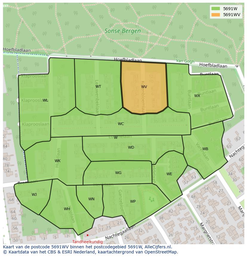 Afbeelding van het postcodegebied 5691 WV op de kaart.