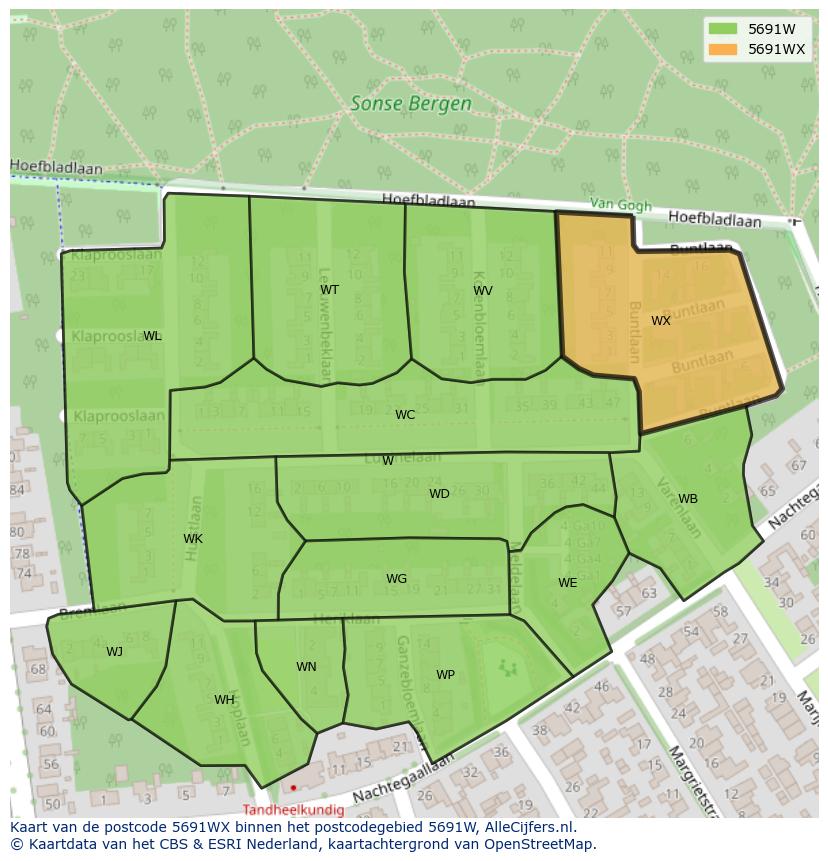 Afbeelding van het postcodegebied 5691 WX op de kaart.
