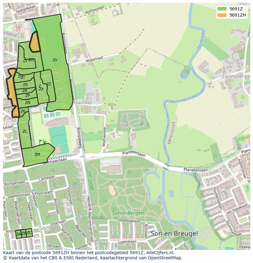 Afbeelding van het postcodegebied 5691 ZH op de kaart.