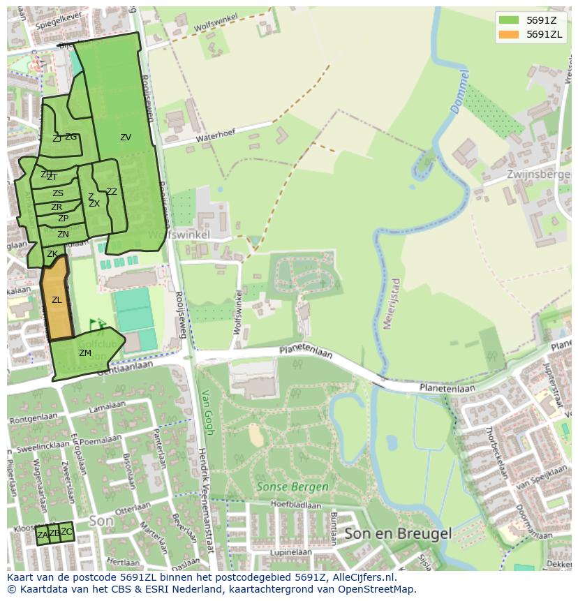 Afbeelding van het postcodegebied 5691 ZL op de kaart.