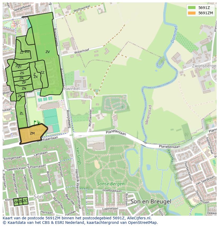 Afbeelding van het postcodegebied 5691 ZM op de kaart.