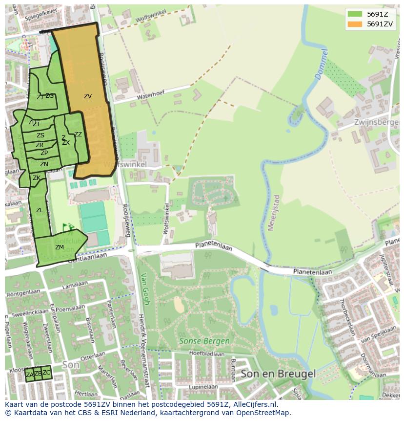 Afbeelding van het postcodegebied 5691 ZV op de kaart.