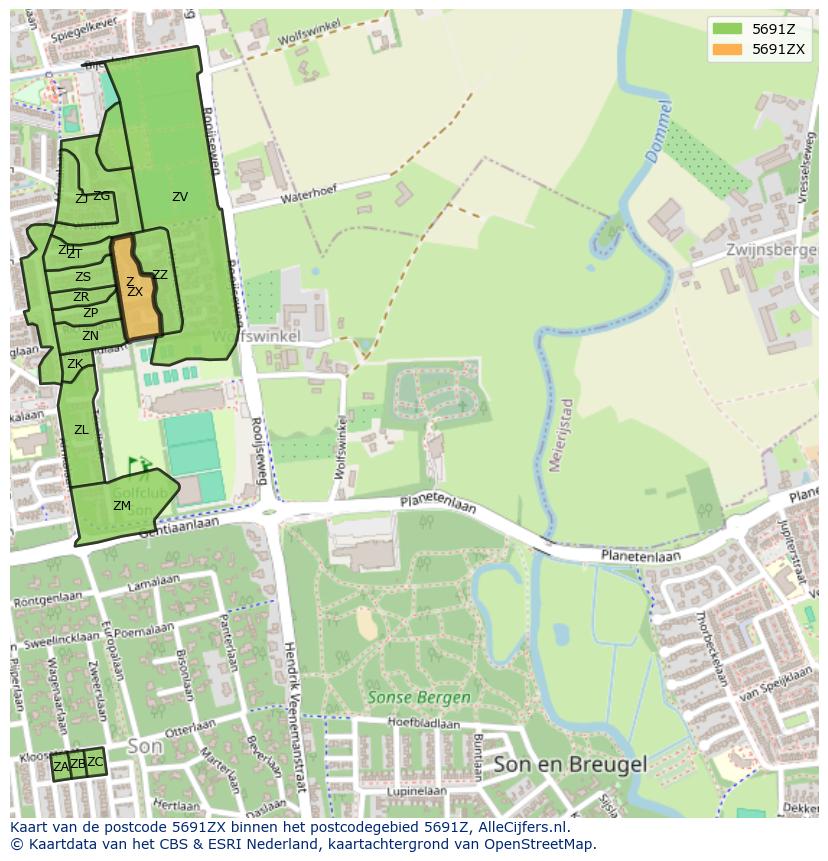 Afbeelding van het postcodegebied 5691 ZX op de kaart.