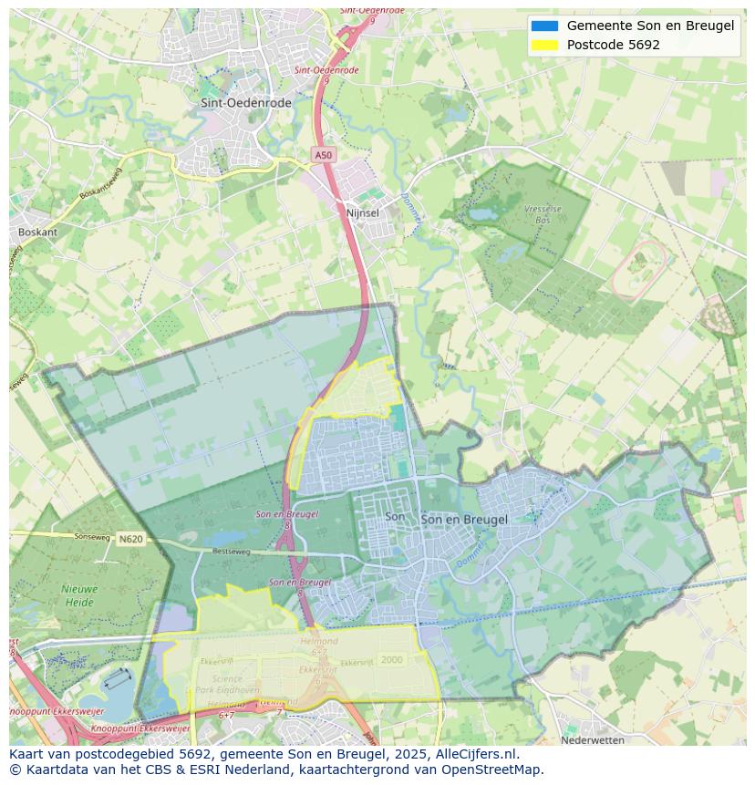 Afbeelding van het postcodegebied 5692 op de kaart.
