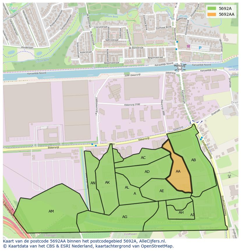Afbeelding van het postcodegebied 5692 AA op de kaart.