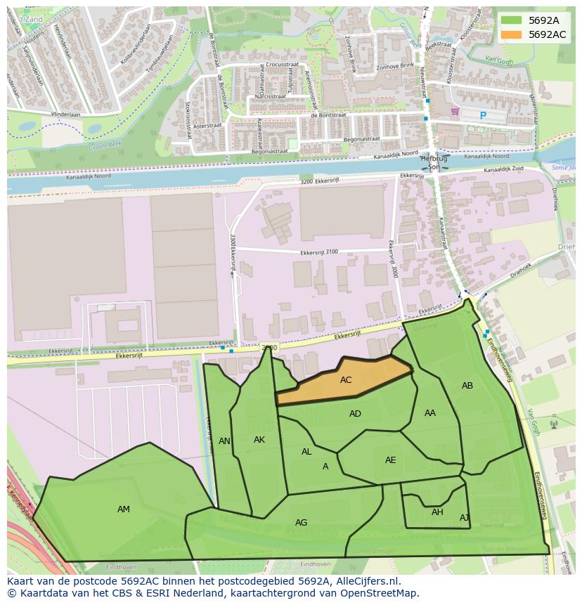 Afbeelding van het postcodegebied 5692 AC op de kaart.