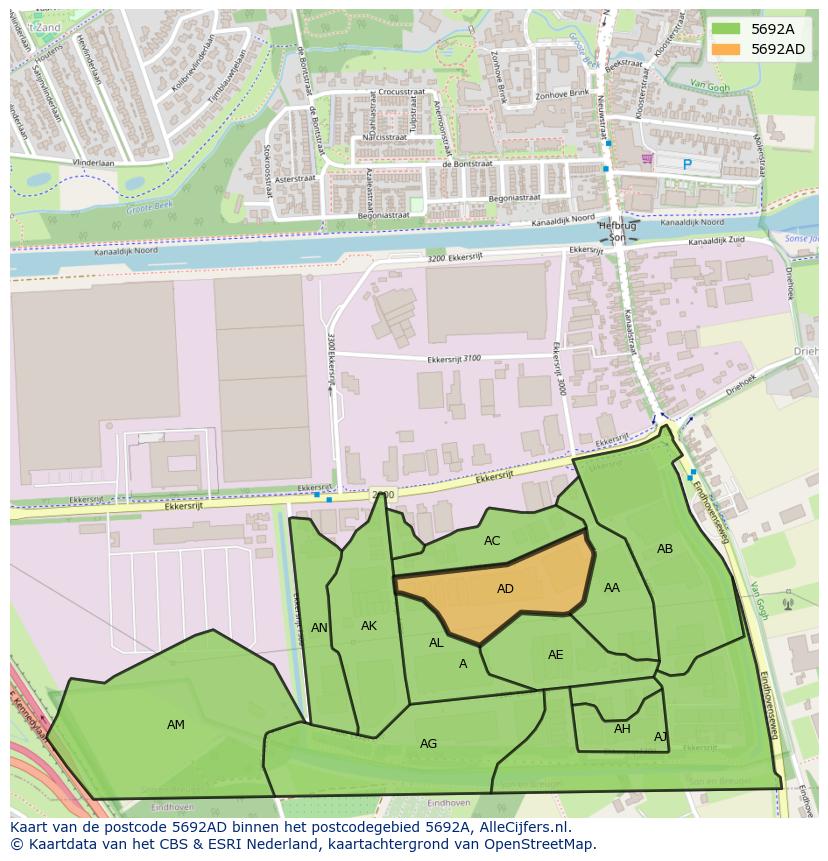 Afbeelding van het postcodegebied 5692 AD op de kaart.