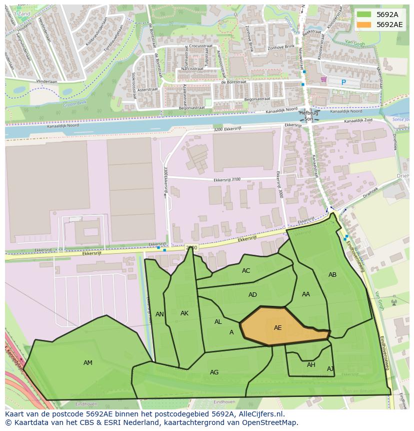 Afbeelding van het postcodegebied 5692 AE op de kaart.