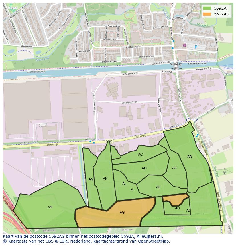 Afbeelding van het postcodegebied 5692 AG op de kaart.