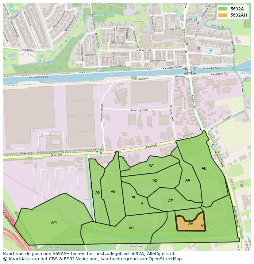 Afbeelding van het postcodegebied 5692 AH op de kaart.
