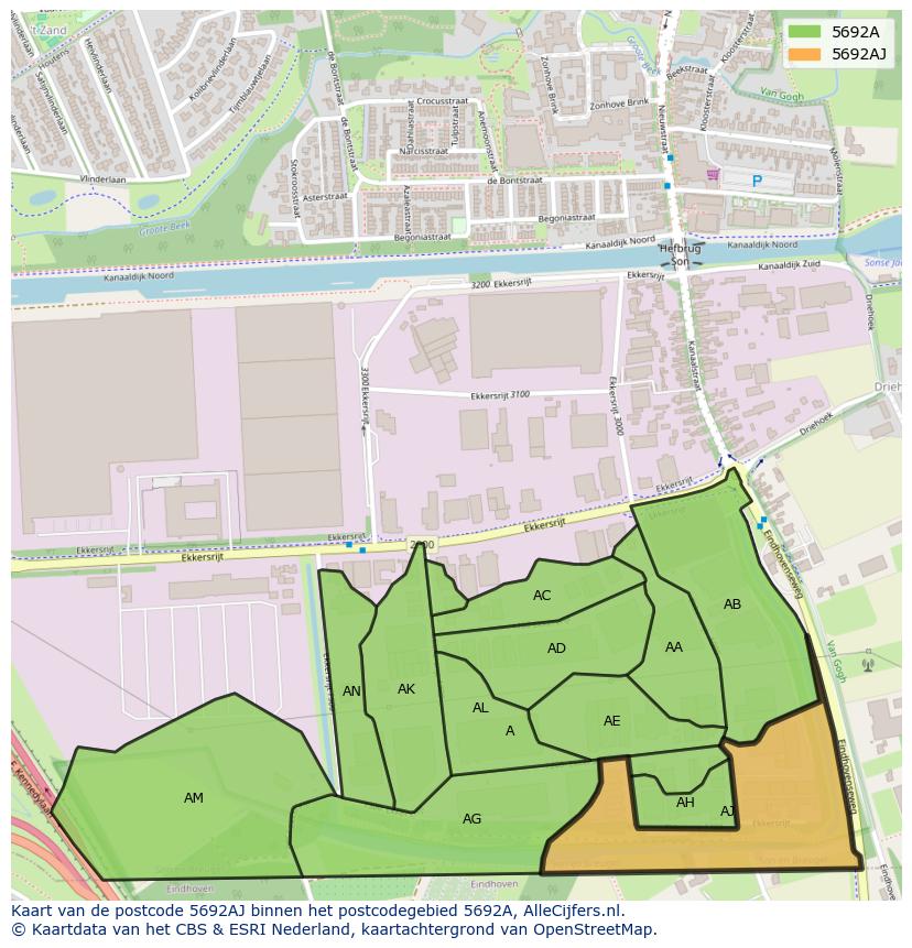 Afbeelding van het postcodegebied 5692 AJ op de kaart.
