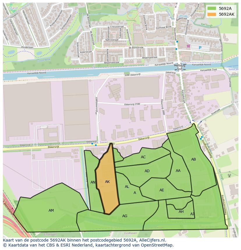 Afbeelding van het postcodegebied 5692 AK op de kaart.