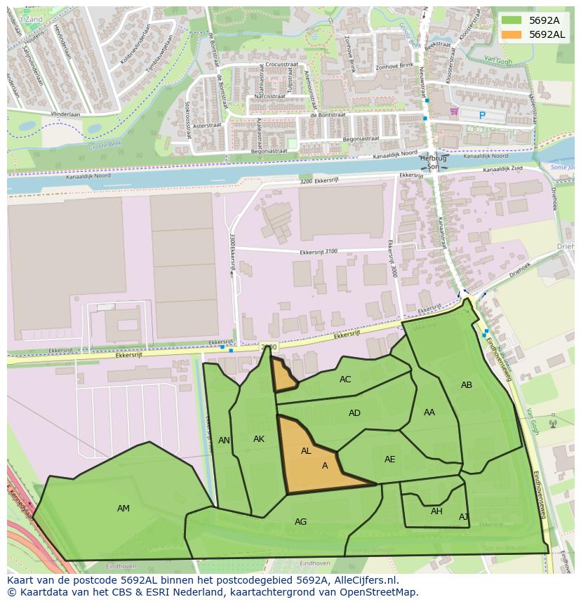 Afbeelding van het postcodegebied 5692 AL op de kaart.