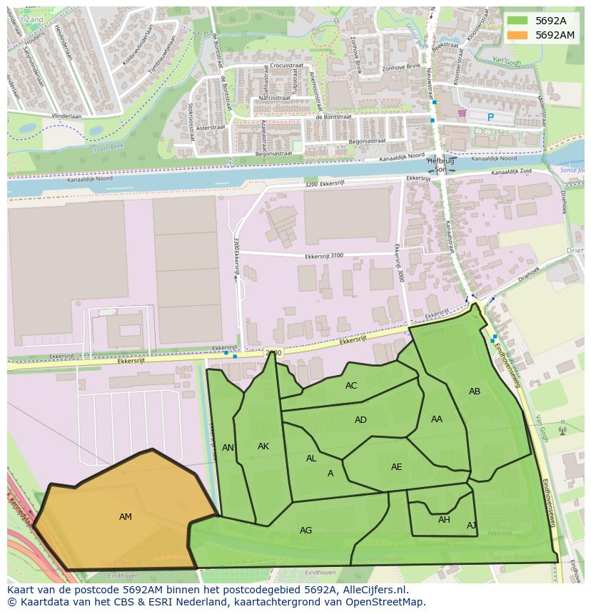 Afbeelding van het postcodegebied 5692 AM op de kaart.