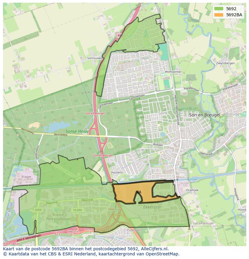 Afbeelding van het postcodegebied 5692 BA op de kaart.