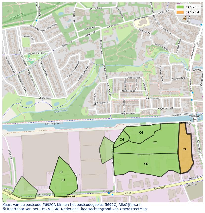 Afbeelding van het postcodegebied 5692 CA op de kaart.
