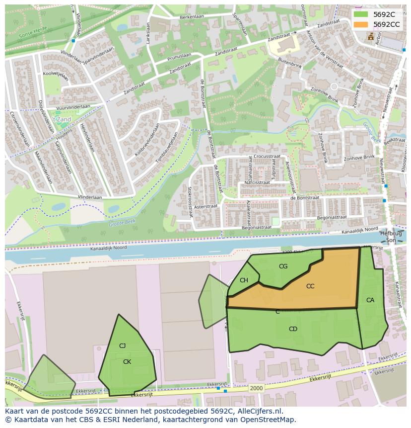 Afbeelding van het postcodegebied 5692 CC op de kaart.