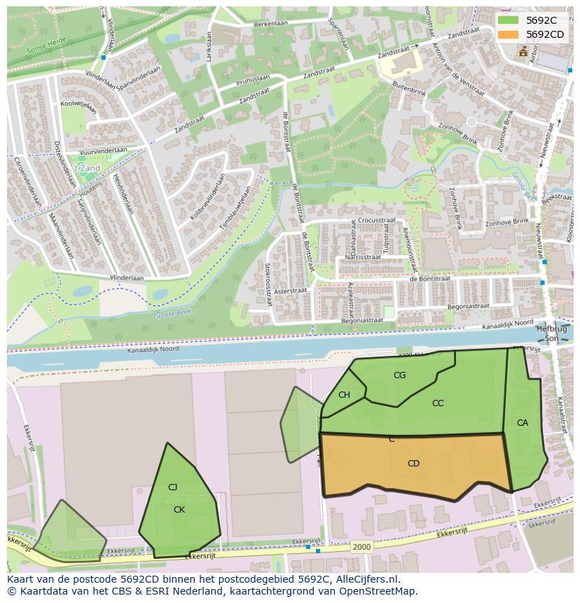 Afbeelding van het postcodegebied 5692 CD op de kaart.