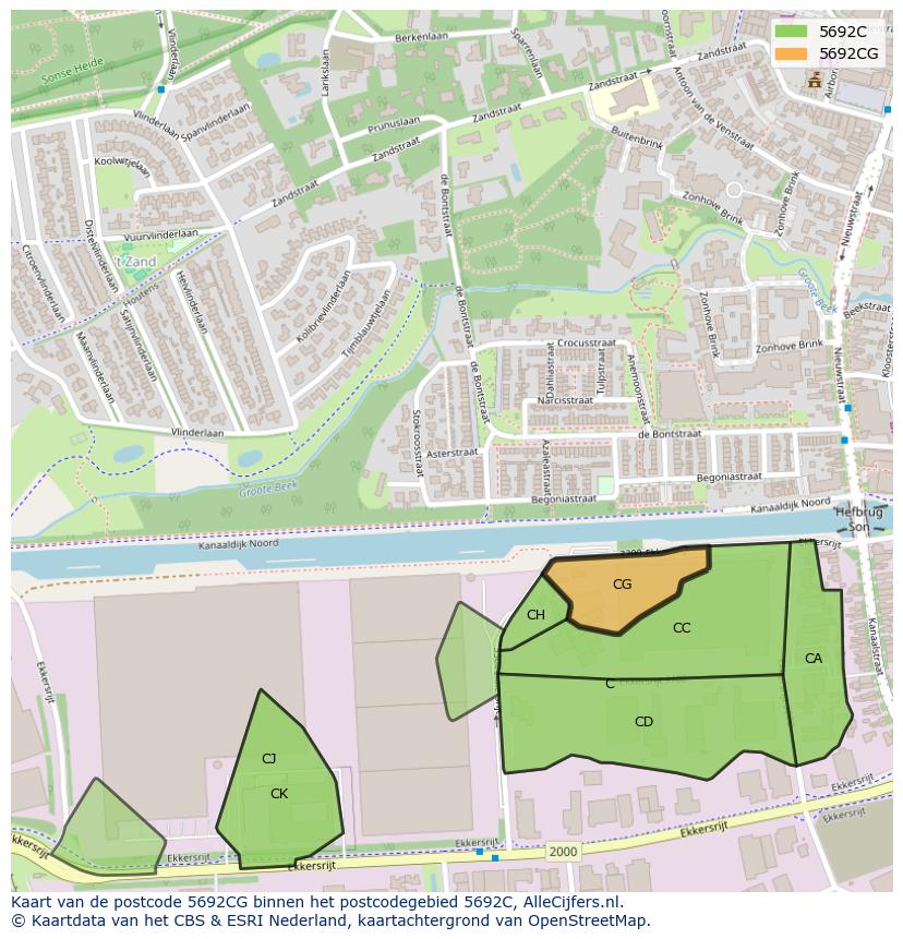 Afbeelding van het postcodegebied 5692 CG op de kaart.