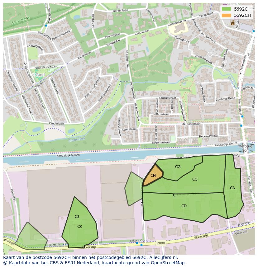 Afbeelding van het postcodegebied 5692 CH op de kaart.