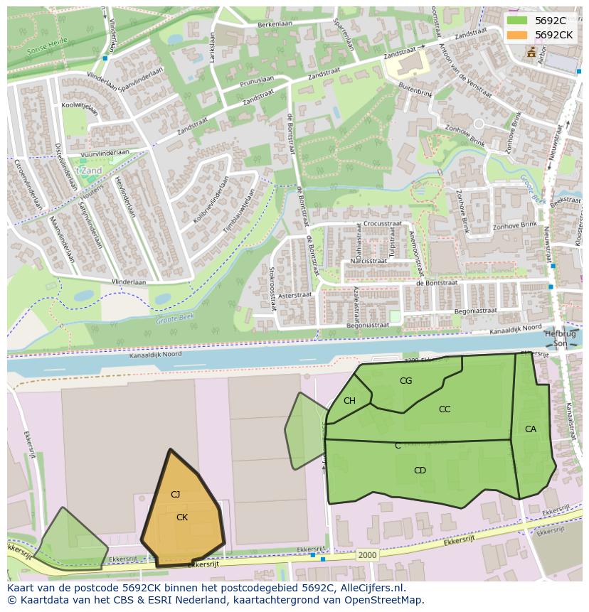 Afbeelding van het postcodegebied 5692 CK op de kaart.