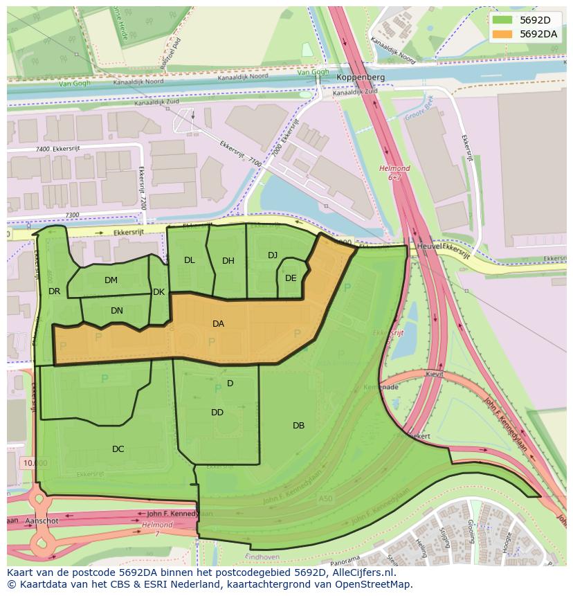 Afbeelding van het postcodegebied 5692 DA op de kaart.