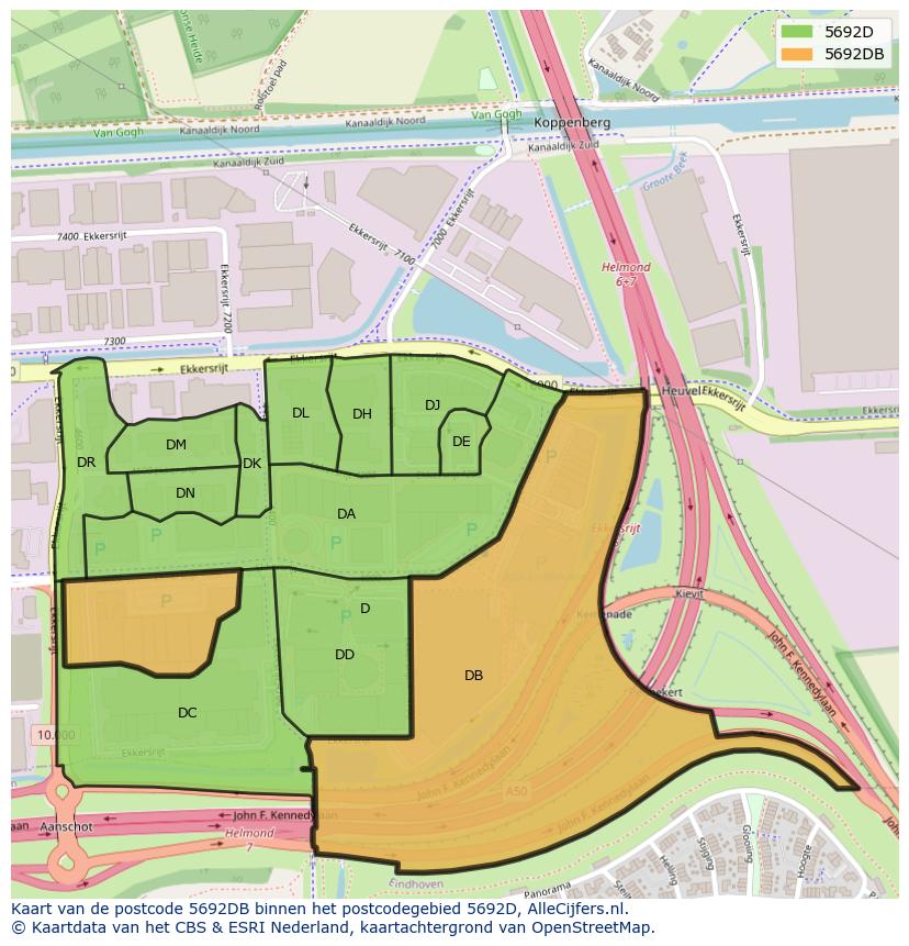 Afbeelding van het postcodegebied 5692 DB op de kaart.