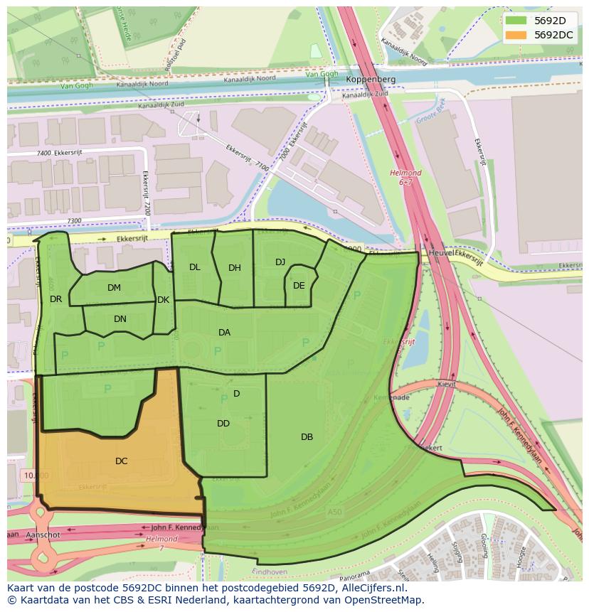 Afbeelding van het postcodegebied 5692 DC op de kaart.