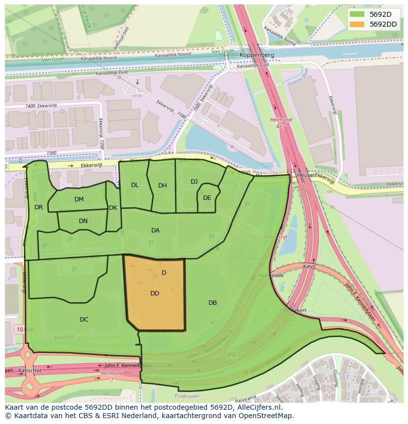 Afbeelding van het postcodegebied 5692 DD op de kaart.