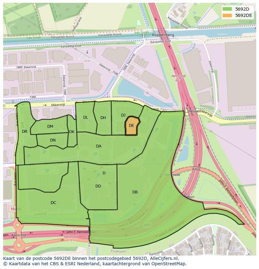 Afbeelding van het postcodegebied 5692 DE op de kaart.