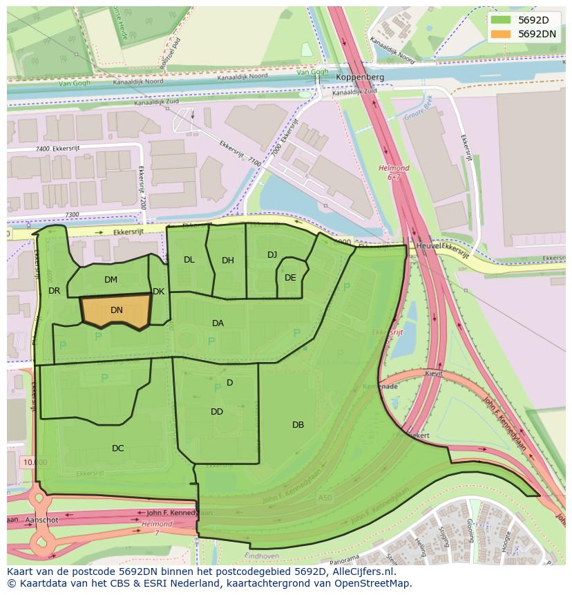 Afbeelding van het postcodegebied 5692 DN op de kaart.