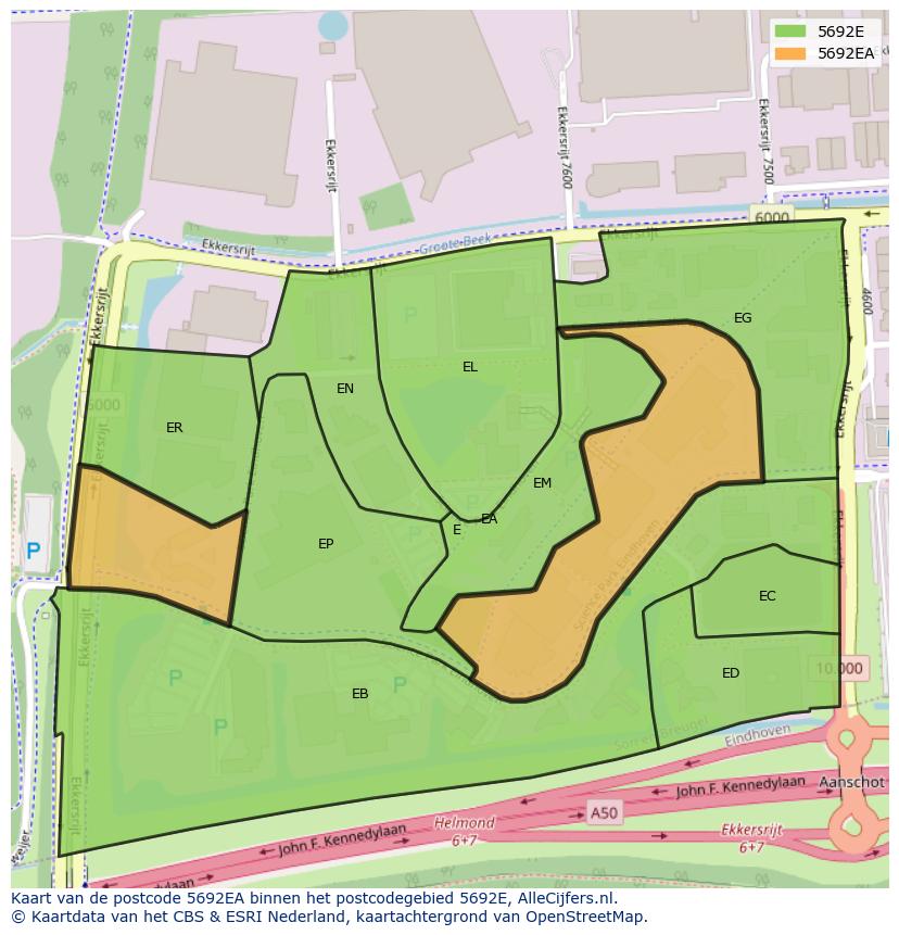 Afbeelding van het postcodegebied 5692 EA op de kaart.