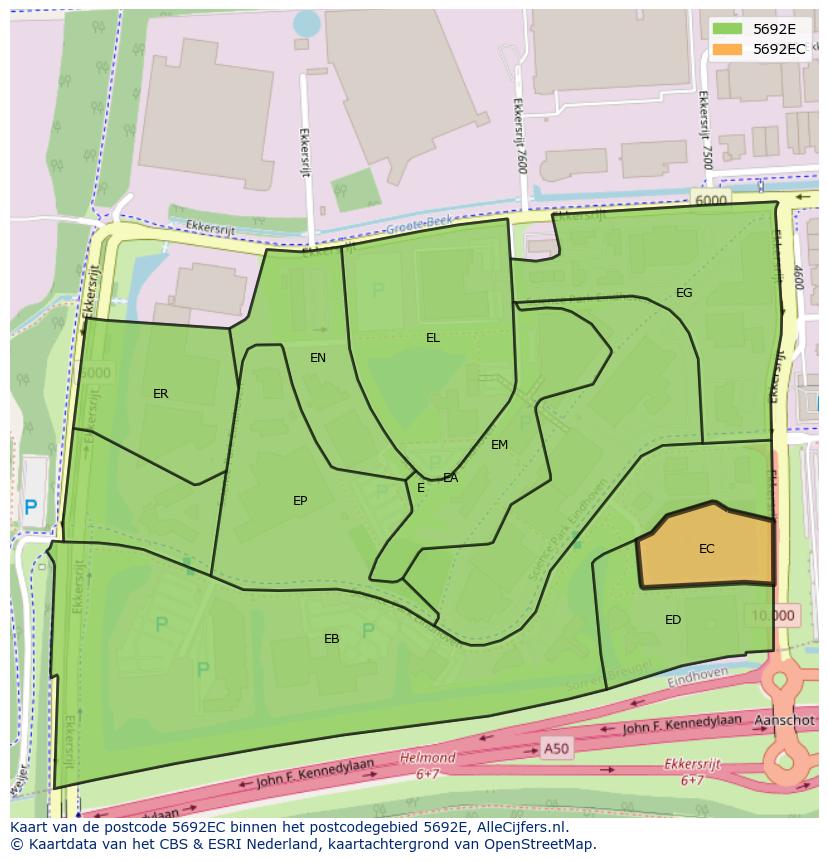 Afbeelding van het postcodegebied 5692 EC op de kaart.