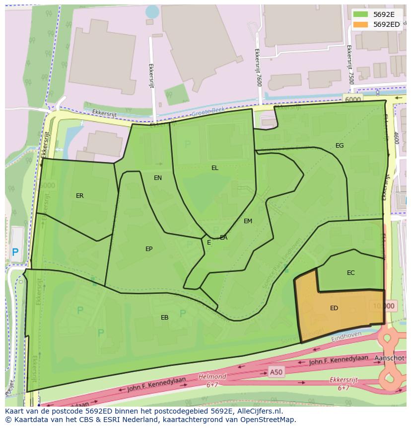 Afbeelding van het postcodegebied 5692 ED op de kaart.