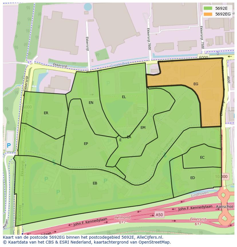 Afbeelding van het postcodegebied 5692 EG op de kaart.