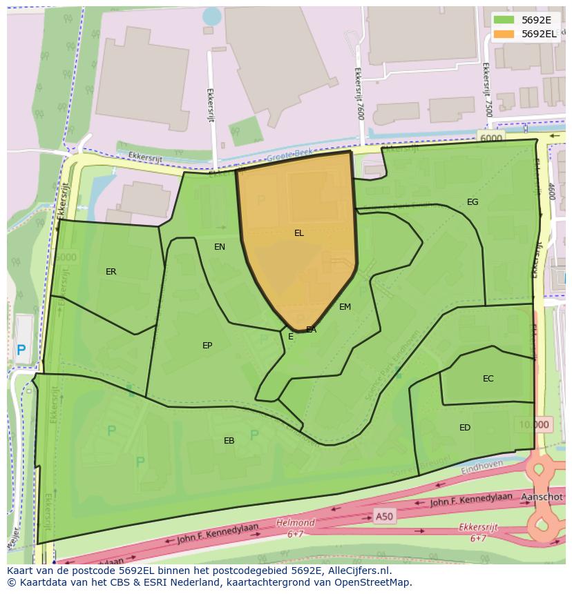 Afbeelding van het postcodegebied 5692 EL op de kaart.