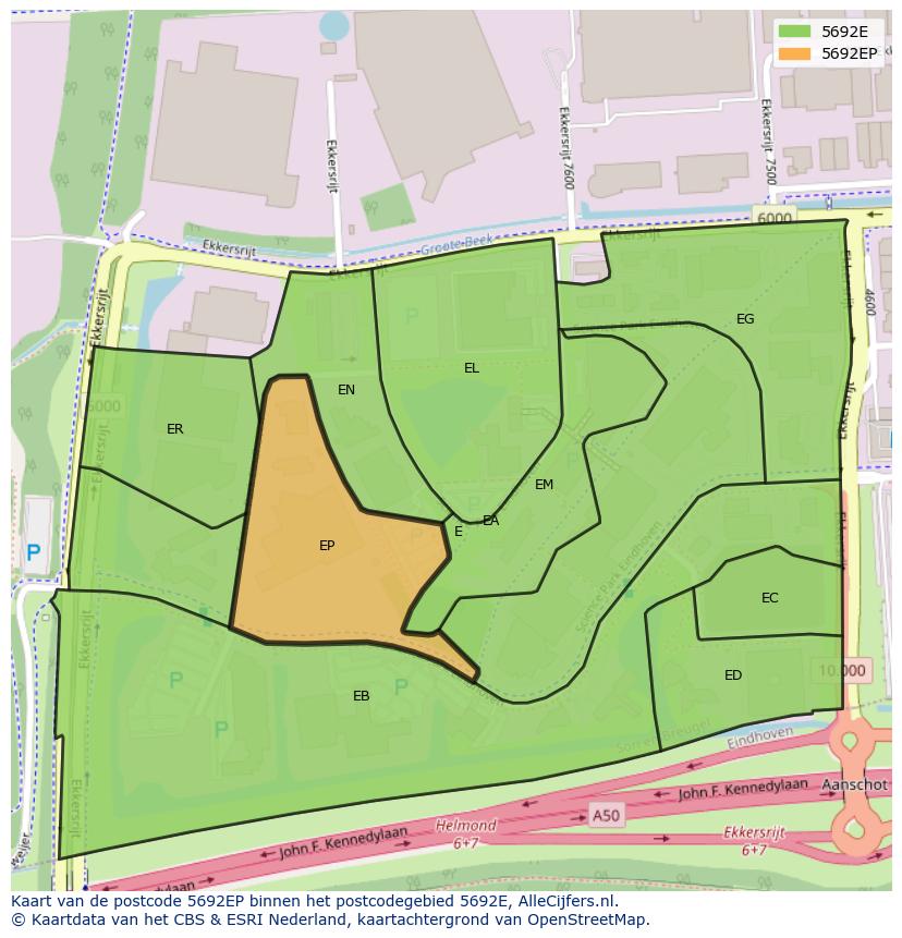 Afbeelding van het postcodegebied 5692 EP op de kaart.