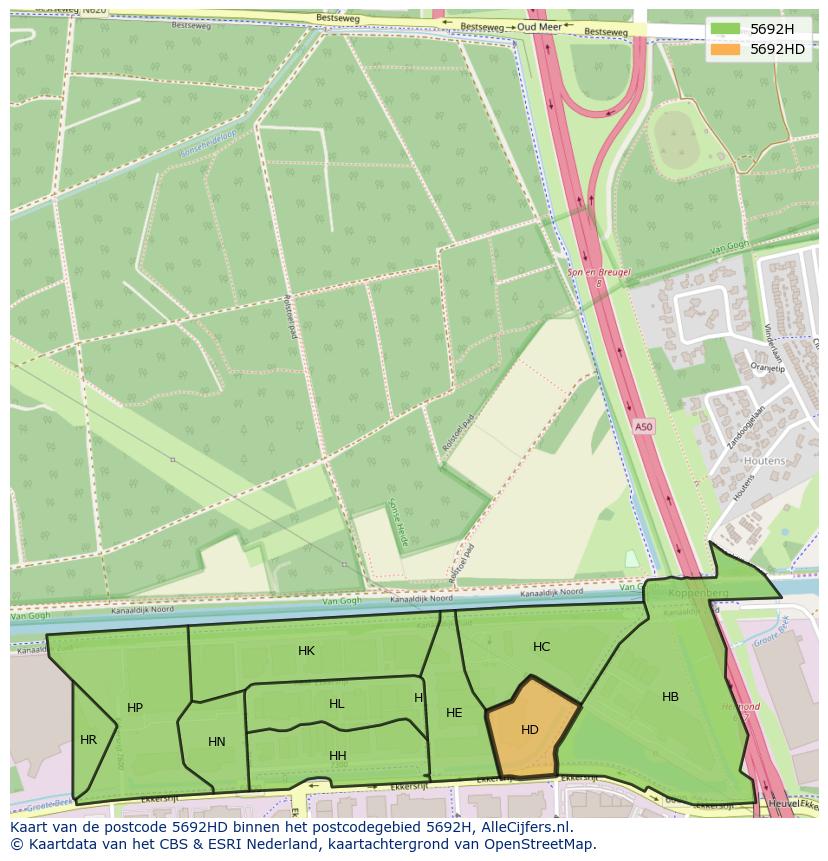Afbeelding van het postcodegebied 5692 HD op de kaart.