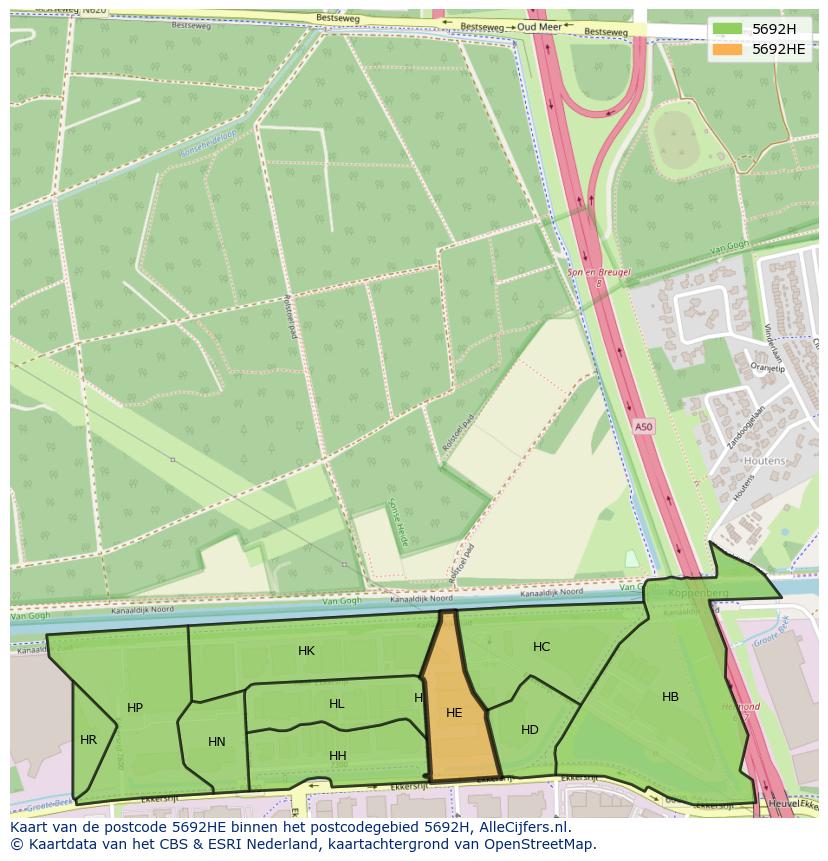 Afbeelding van het postcodegebied 5692 HE op de kaart.