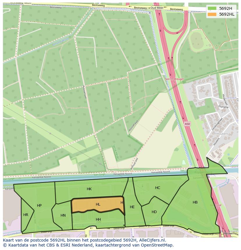 Afbeelding van het postcodegebied 5692 HL op de kaart.